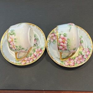 Rosenthal Donatello Floral Cup and Saucer Sets with Gold Accents